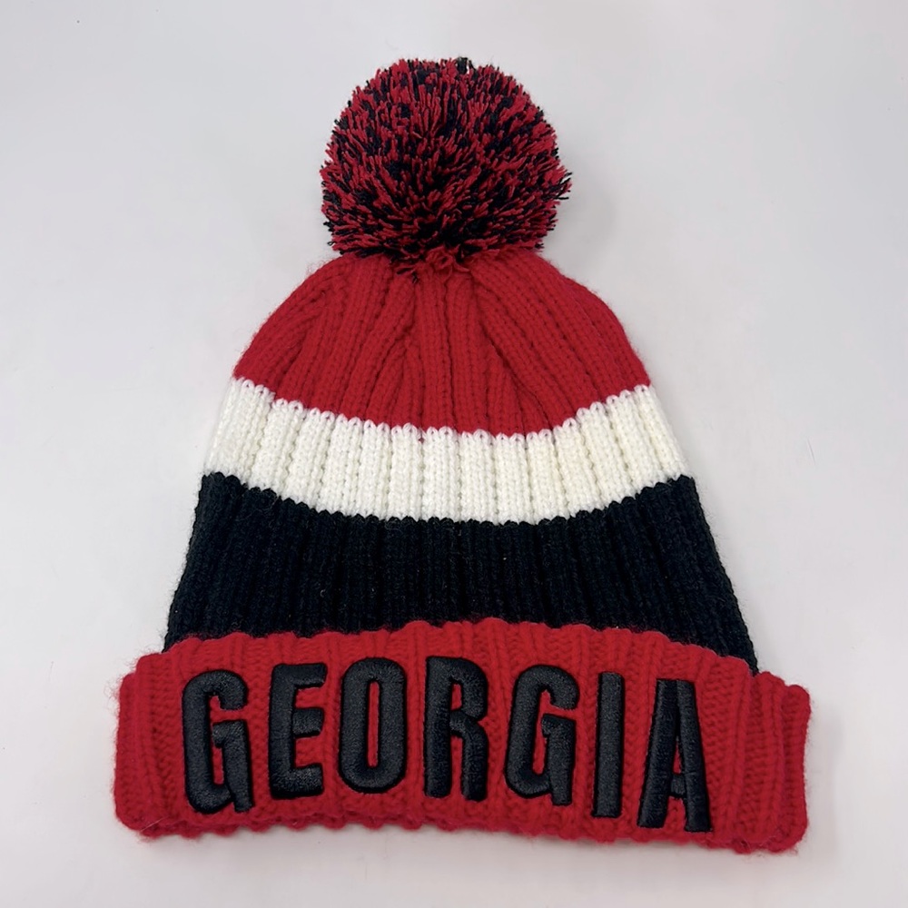 University of Georgia UGA Bulldogs Collegiate Red Black Pom Pom Beanie